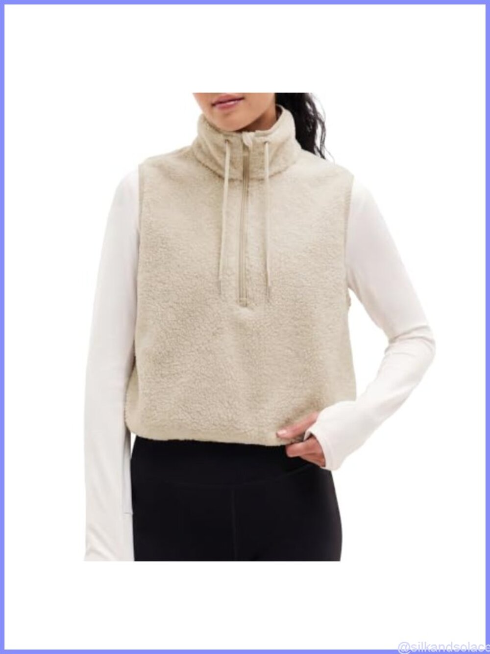 Womens Fleece Vest Sherpa Fuzzy High Neck Cropped Half Zip Up Warm Vest